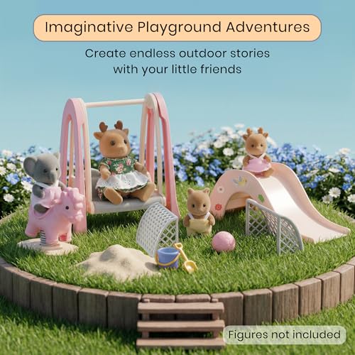 Family Dollhouse Accessories — Mini Playground Set with Swing & Slide, Rocking Horse, Soccer Goals, Screen-Free Add-On — Miniature Dollhouse Playset for Ages 3+ - style: Playground