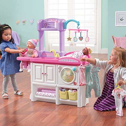 Step2 Love & Care Deluxe Baby Doll Nursery Playset for Kids, Compact Changing Station & Crib, Made of Durable Plastic, Includes Toy Accessories, For Toddlers 2-6 Years Old, Pink - color: Pink