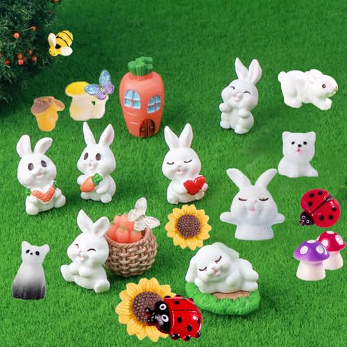 25PCS Mini Figurines Set with Rabbits - Mixed Resin Animals & Garden Decor with Mushroom, Ladybug, Bee, Butterfly for Fairy Garden, Terrarium, Plant Pot & Bunny Decor - style: 25PCS Farm Rabbit