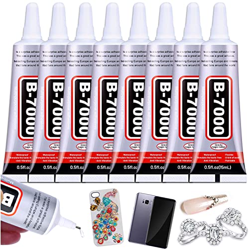 8pcs x15ML B7000 Jewelry Rhinestones Glue, B-7000 Clear Super Glue Transparent Industrial Adhesive for Phone Repair Jewelery Making Crafts Gem Fabric Metal Nail Art Stone Wood Glass - style: B7000 8pcs x 15ml