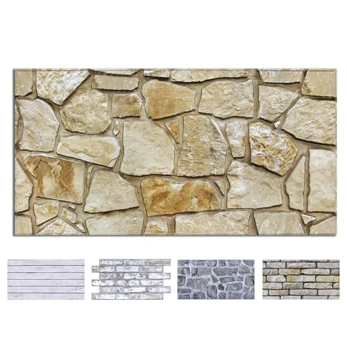 COMSTICKC 3D Faux Stone Wall Panels Peel and Stick Decorative Tiles - color: Faux Brown Stone -A