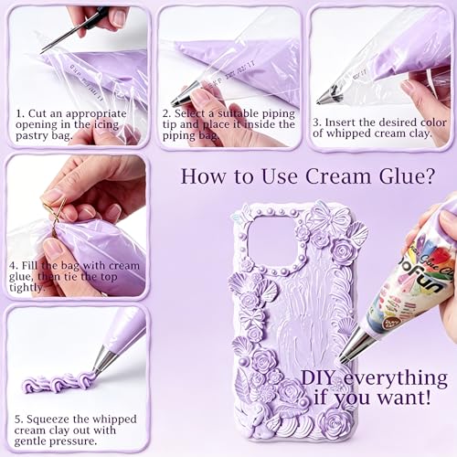 Purple Decoden Cream Glue Kit, Whipped Cream Glue Clay for Crafts - color: Light Purple