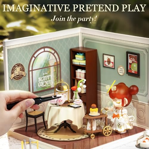 Rolife DIY Miniature Plastic House Building Set Toys Playset with LED Suitable for Mini Figures Construction Toys Diorama Kit Gifts for Teens Adults (Sweet Sips Tea) - style: Sweet Sips Tea