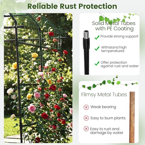 Giantex Metal Garden Arch Trellis for Climbing Plants Outdoor, 7.5FT Tall Adjustable Cucumber Trellis Tunnel for Raised Garden Bed, Extra Wide Garden Trellis Arch Support Vegetables Vine - size: 71"x83"x91"
