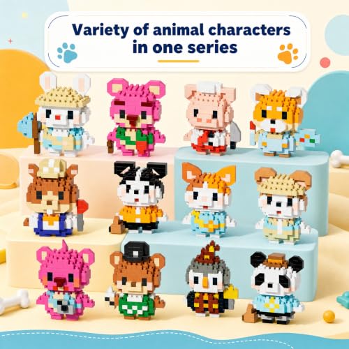 Mini Micro Animal Building Blocks Set, 12 Collectible Mini Animals, DIY Desk Display Ornaments, Stress Relief Craft Model, Handmade Gift for Building Enthusiasts - color: Pastel