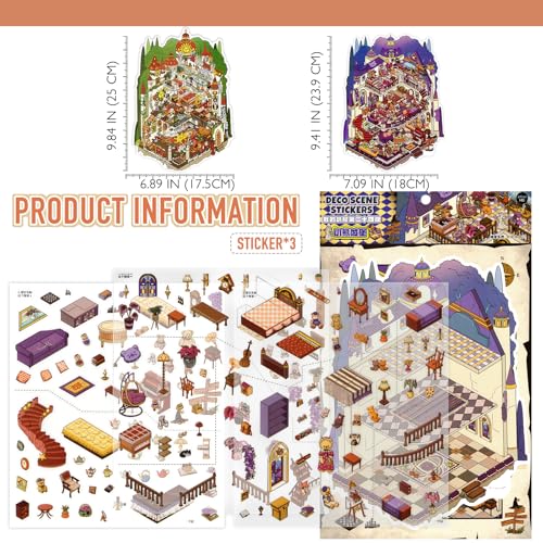 Large 3D Tarot Miniature Scene Stickers Magic Castle Stickers for Adult - color: Large 2 Set-mysterious Castle