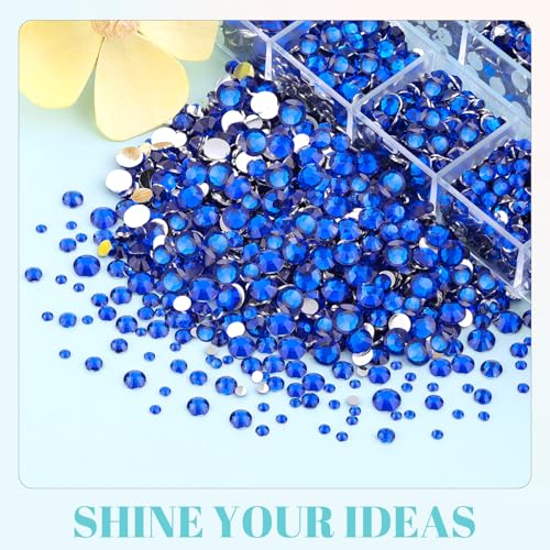 6100Pcs Royal Blue Rhinestones for Crafting with 2Pcs 10ml B7000 Jewelry Glue, 1 Box Flatback Crystals Diamond for Bedazzling Crafts DIY Nail Art Resin Gems for Clothing Shoes - color: Royal Blue, size: 1 Small Pack + 2Pc Glue