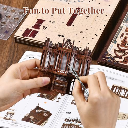 fifijoy Book Nooks, DIY Miniature Book Nook Kit Music, 3D Wooden Puzzle Bookends for Bookshelf Insert Decor with Led Light for Teens and Adults (Timeless Melody) - color: Timeless Melody