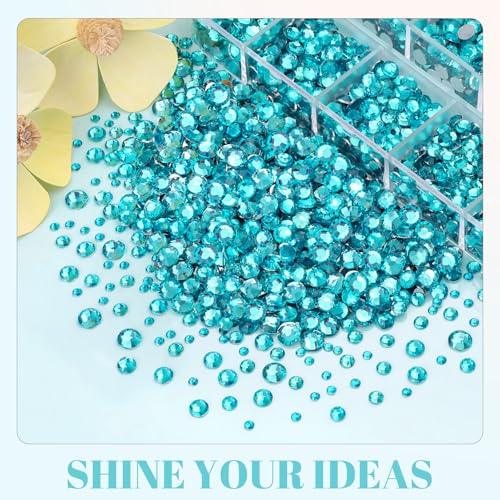 6100Pcs Resin Rhinestones for Crafting with 2Pcs 10ml B7000 Jewelry Glue, 1 Box Flatback Crystals Diamond (Teal Blue) for Bedazzling Crafts DIY Nail Art，Non Hotfix Gems for Clothing Shoes Tumblers - color: Teal Blue, size: 1 Small Pack + 2Pc Glue