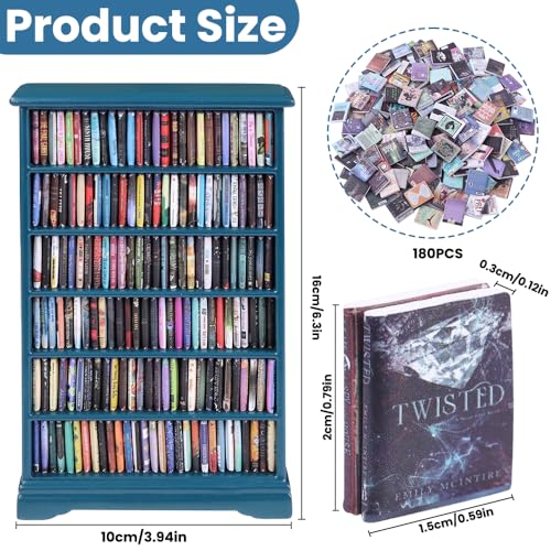 Mini Bookshelf with 180pcs Mini Books Miniature Blue Bookshelf Ornament - style: Mini Books with Blue Bookshelf