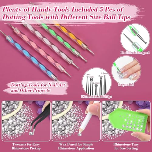 Shynek 2×130ML B7000 Rhinestone Clear Jewelry Adhesive Glue with Precision Tip and 1365PCS Charm Rhinestones Flatback Gem for Craft, Fabric Glue with Tools for Jewelry Making Clothes Elastic String - color: A