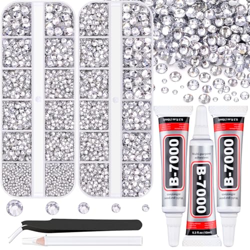 Resin Rhinestones for Crafting with B7000 Jewelry Glue, 2 Boxes Silver Clear Flatback Crystals with 3Pcs 10ml Glue for Bedazzling Crafts DIY Nail Art Makeup，Gems for Clothing Shoes - color: Silver Clear, size: 2 Small Pack with Glue