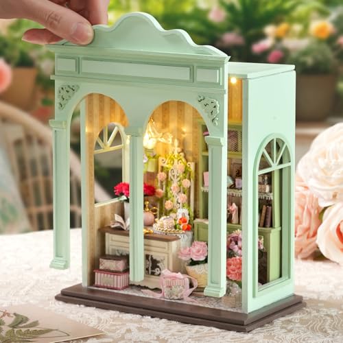 CUTEROOM DIY Miniature House Building Kit for Adults with LED Lights - Realistic Mini Dollhouse Model & Wooden Furniture, Creative Craft Kit for Home Decor Gift- Floral Reverie - style: Floral reverie