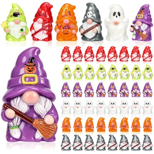 60 Pcs Halloween Mini Gnomes Figurines 6 Style Resin Miniature Gnomes Table Decoration - color: Halloween