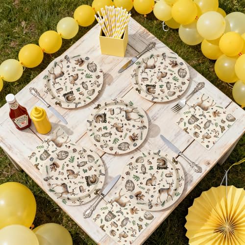 100Pcs Woodland Theme Party Forest Animal Decorations, Serves 50 - style: Retro Animals Plate