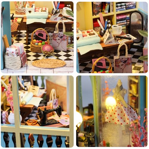 DIY Miniature Dollhouse Kit, Mini House Making Kit w/LED, Tailor's Shop