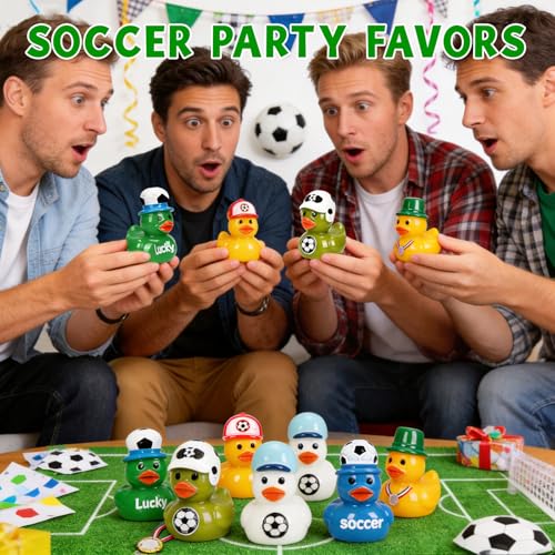 120 Soccer Mini Resin Ducks 6 Styles Bulk Miniature Football Duck Figurines for Soccer Party Favors Team Gifts Goodie Bags Stuffers Tabletop Dollhouse Cake Fairy Garden Micro Landscape Decor