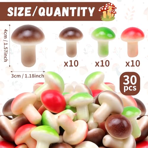 Gresorth 30pcs Mini Artificial Mushroom Decoration Fake Vegetable Ornament Lifelike Faux Fruit Model for Home Kitchen Party - color: Red, Green, Brown