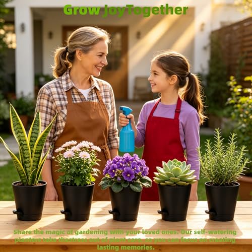 5 Pack 5 Inch African Violet Pots Self Watering, Self-Watering Planters with Drainage Holes & Reservoir, Black Plastic Pots for Indoor Outdoor Plants, Succulents & Flowers - color: Black, size: 5 inch 5 pcs