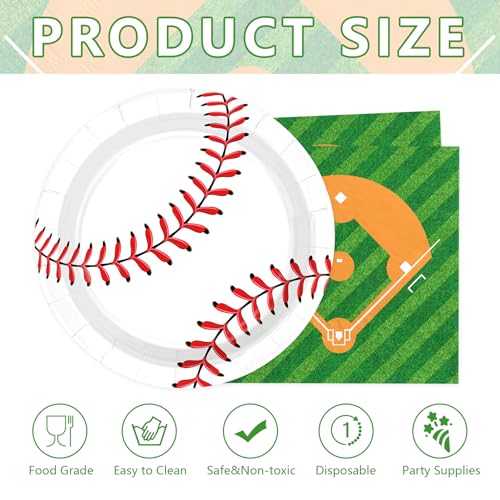 100 Pcs Baseball Party Decorations Sport Themed Plates Serves 50 - style: Baseball Plates