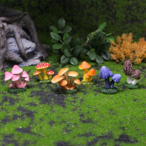 6 Piece Mini Mushroom Figurines Set, Colorful Resin Garden Ornaments for Fairy Gardens, Terrariums, Plant Pots, Indoor Outdoor Micro Landscape Decor - color: 6 Pcs Mushroom Set