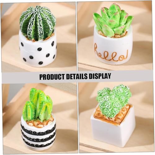 4Pcs Mini Cactus Succulent Resin Ornaments - Cute Car Dashboard Figurines Flower Pot Set - Fairy Garden，Birthday Cakes Decoration，DIY Aquascape Kit, Aquarium Moss Layout Desktop Landscape Accessories.