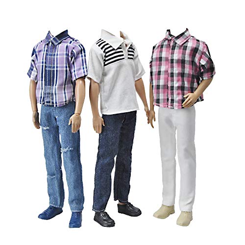 E-TING 3 Pack Plaid Casual Outfits with 3 Pairs Shoes for 12 Inch Dolls