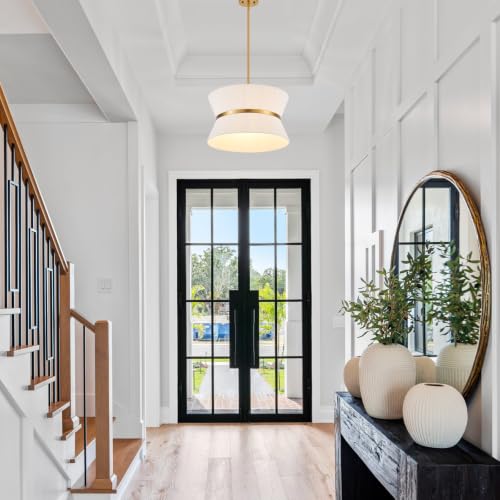 18" Hand Woven Boho Chandelier White and Brass Coastal Pendant Light for Living Dining Room Kitchen Island Cottage, UL Listed - color: 18" Woven