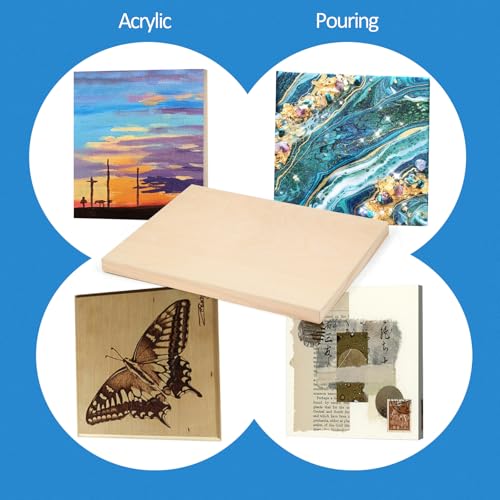 Falling in Art 4 Pack 14x14’’ Unfinished Birch Wood Panels Kit for Painting - size: 14'' x 14'' Studio