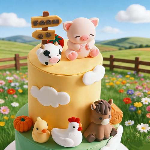 Farm Animal Figurines Set 9-Piece Cute Plastic Miniatures For Cake Toppers, Fairy Garden Decor, DIY Crafts And Party Favors