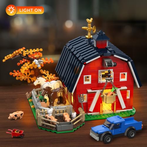 INSOON Western Farm Barn House Building Set with Lights for Boys Girls 8+
