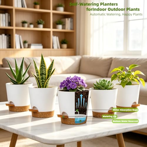 12 Pack 4 Inch African Violet Pots Self Watering, Self-Watering Planters with Drainage Holes & Reservoir, White Brown Plastic Pots for Indoor Outdoor Plants, Succulents & Flowers - color: White Brown, size: 4 inch 12pcs