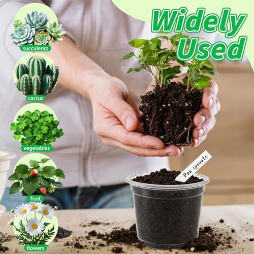VOKOY 42 Pack 4/3/2.75 Inch Clear Nursery Pots with 50 Plant Labels, Clear Plant Pots with Drainage Hole Plastic Transparent Variety Pack Garden Flower Seedling Pots Small Planter Containers - size: 4/3/2.75 Inch - 42pcs