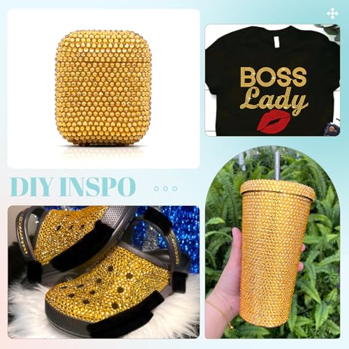 6100Pcs Resin Rhinestones for Bedazzling with 2Pcs 10ml B7000 Jewelry Glue, 1 Box Flatback Crystals Diamond (Golden Yellow) for Crafting Crafts, Gems for Clothing Shoes Tumblers Nail Art - color: Golden, size: 1 Small Pack + 2Pc Glue