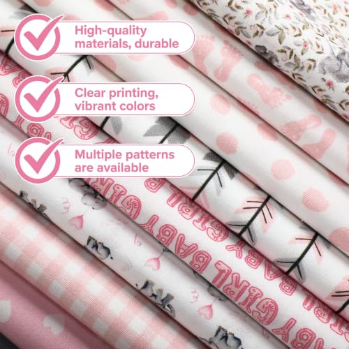 Tigeen 8 Pcs Fat Quarters Fabric Bundles, Pink Baby Girl - style: Pink Baby Girl