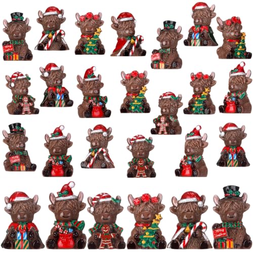 Yaomiao 60 Pcs Christmas Mini Resin Highland Cow - style: Christmas
