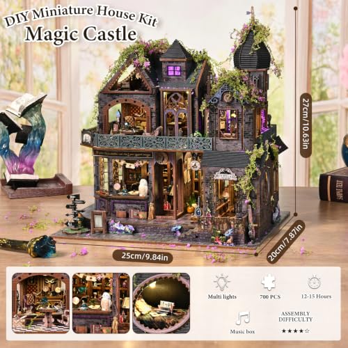 DIY Miniature House Kit, Dollhouse Magic City Gothic Witch House for Adults to Build, Birthday/Christmas Day Gift for Family and Friends, Prefab Tiny Home with LED Lights,Magic Castle - color: Magic Castle