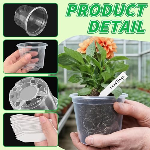 VOKOY 42 Pack 4/3/2.75 Inch Clear Nursery Pots with 50 Plant Labels, Clear Plant Pots with Drainage Hole Plastic Transparent Variety Pack Garden Flower Seedling Pots Small Planter Containers - size: 4/3/2.75 Inch - 42pcs