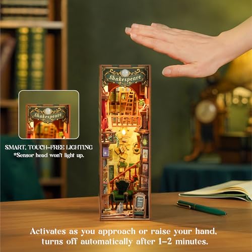 Tonecheer DIY Book Nook Kit for Adults, 3D Wooden Puzzle Bookend Bookshelf Insert Library Bookstore Model Decor, Booknook Miniature Dollhouse with Sensor LED Light for Gifts (Left Bank Bookstore) - color: Left Bank Bookstore