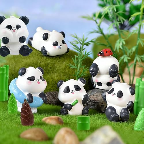 14PCS Mini Resin Panda Figurines Cute Miniature Panda Figurines for Fridge Magnets, DIY Crafts, Cake Decorating, Planter Accents, Panda Party Favors, and Home Display - style: 19PCS Resin Panda