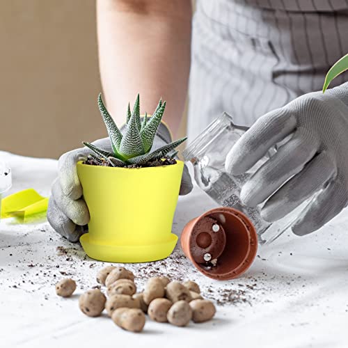 Hahood 20 Pack Plastic Planters 4 Inch Plant Flower Pot with Trays, Seedlings Nursery Pots Planter Flower Container Seed Pots for Seedling, Transplanting, Cutting, Assorted 10 Colors - size: 4 Inches