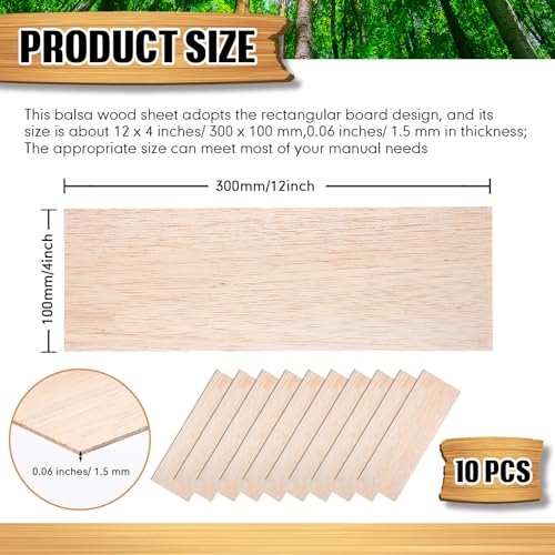 Namalu 10 Pack Unfinished Balsa Wood Sheet DIY, 12 x 4 x 0.06 Inches-1.5 mm - size: 10 Pack - 12 x 4 x 0.06 Inches-1.5 mm
