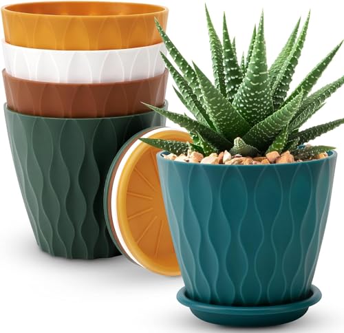 YNNICO 6 inch Plant Pots for Indoor with Drainage Holes and Tray Saucers - color: Multicolor, size: 6 inch