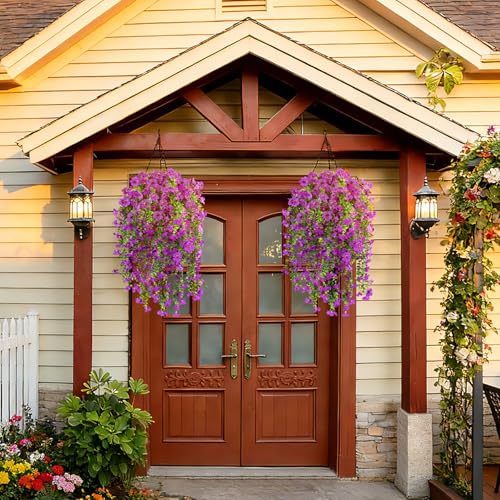 Artificial Hanging Flowers for Outdoors Spring Summer Decor - color: Purple