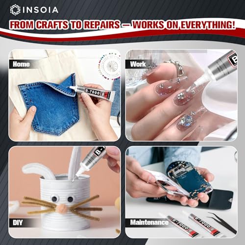 INSOIA B7000 Bedazzling Glue Tool Clear, 10 x 15ml Precision Tip - size: 15g*10pk,1 dbl-end pen,1 wax pencil,1 tweezer