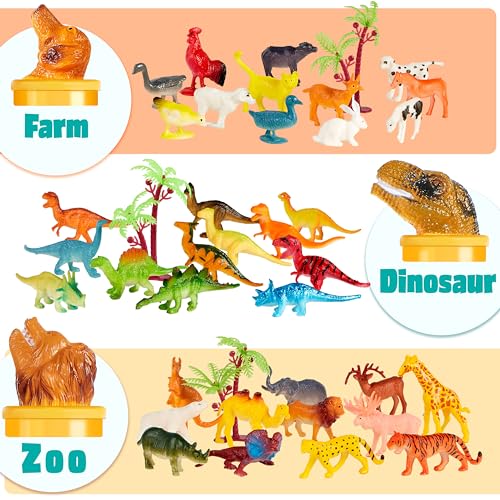 JOYIN 69 Pcs Small Animal Figures, Mini Jungle Toy Set with Sensory Bin, Realistic Wild Forest Playset, Zoo, Ocean, Farm Animals Figurines, Dinosaur Party Favors, Easter Gifts for Boys and Girls 3-5