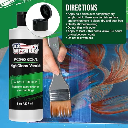 U.S. Art Supply 8oz Acrylic Sealer, High Gloss Varnish for Acrylic Painting - size: 8-ounces