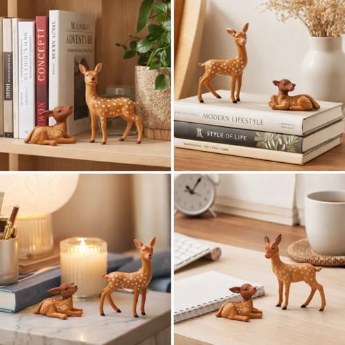 Sawysine 18 Pcs Miniature Deer Figurines Woodland Animals Set for Crafts