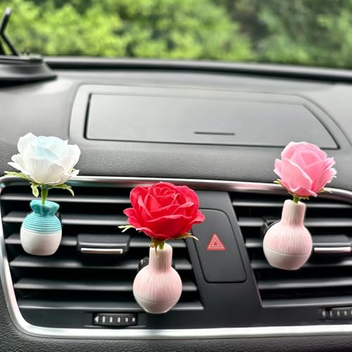 Set of 4 Cute Flower Bouquet Car Air Freshener Vent Clips, Mini Artificial Flowers for Car Air Vent Decoration, Auto Interior Dashboard Ornament Accessories (Rose) - color: Rose