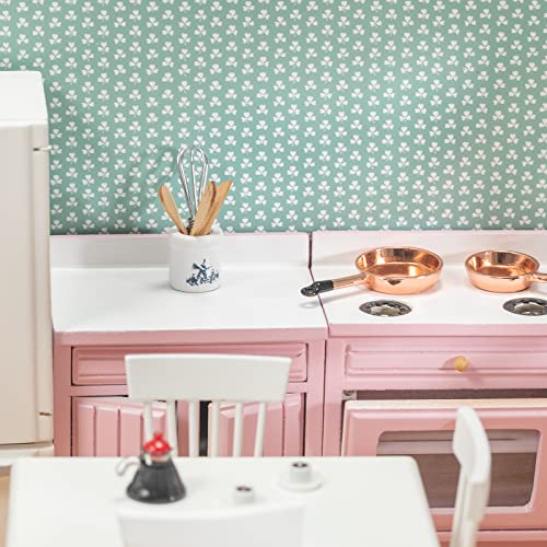 Wooden Dollhouse Furniture Set - Miniature Dollhouse Furniture 1 12 Scale for Dollhouse Kitchen - Doll House Furniture Toys Incl Kitchen Cabinets, Dining Table, Refrigerator and Others (Pink) - style: Pink Deluxe Kitchen Set
